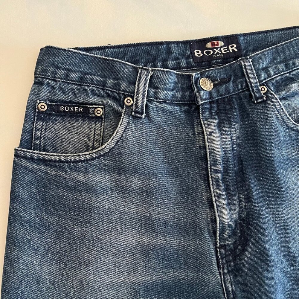 Boxer Vintage Straight Leg Dark Wash Distressed Denim Jeans - Picture 5 of 8